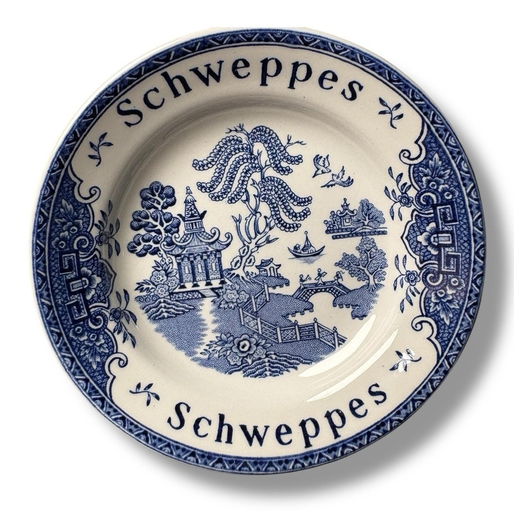 Vintage Schweppes Blue White Enoch Wedgwood Tunstall Mini Plate England Barware